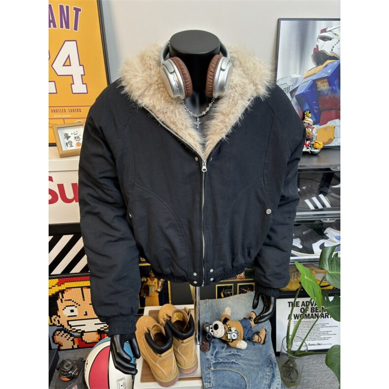 美式二代座山雕棉服男加厚冬季cleanfit毛领短款棉衣连帽二棉外套,男装夹克,星座1008