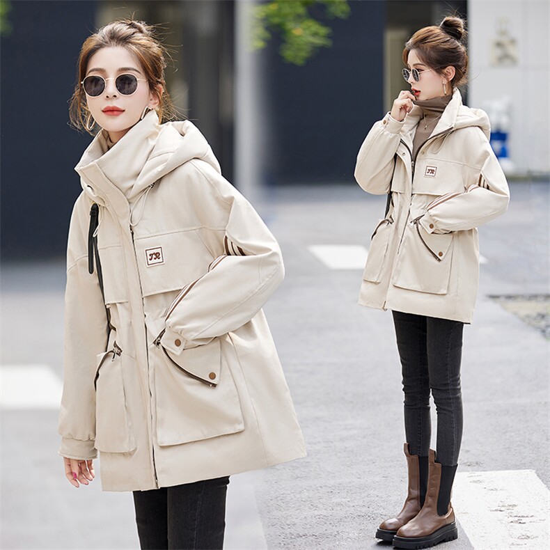加绒加厚派克棉服女中长款2025春秋新款宽松工装风冲锋衣连帽外套,女装棉衣/棉服,采品优优