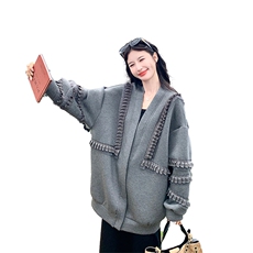 高级小众韩系慵懒chic黑色外套女春秋超火好看独特漂亮短夹克上衣，女装卫衣/绒衫，2C022
