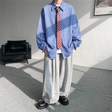 8XL-M长袖衬衫男春夏格子条纹衬衣宽松慵懒风防晒外套CS29005P45，男装防晒衣，电商B312