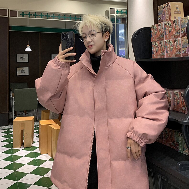 粉色冬pu皮衣做旧男外套棉服面包服PU051P85直播,男装皮衣,星座1904A