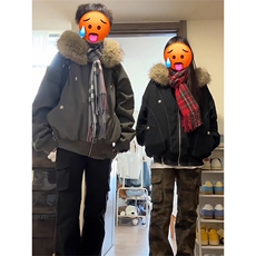 现货重磅boxy短款棉衣座山雕大毛毛领男女棉服水洗工装厚外套，男装棉衣，电商A486