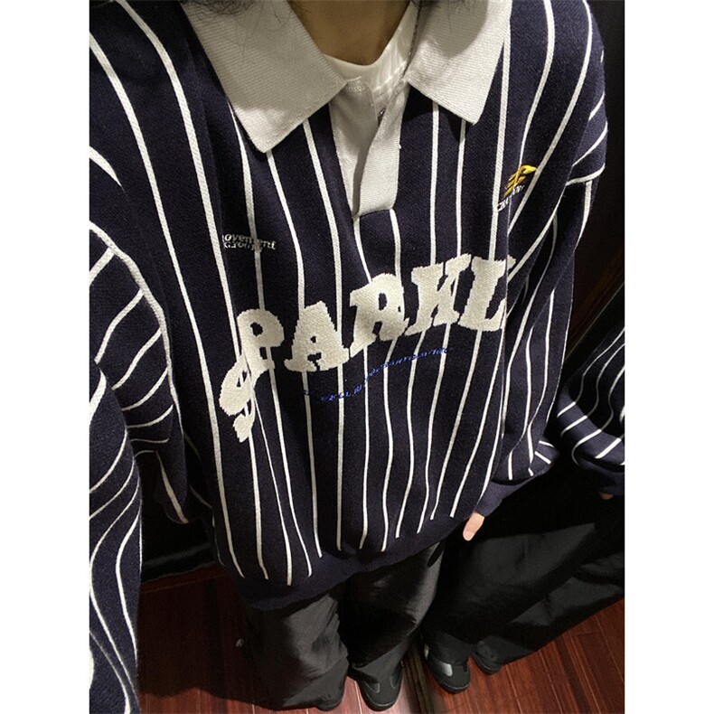 美式日系复古运动风条纹毛衣男女秋字母印花上衣M6031,男装针织衫/毛衣,星座1116A（原606A-3）