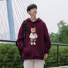 2025秋季新款日系猫咪印花连帽仿棉卫衣wlcm4048-特批35控59，男装卫衣，星座605(原A050)