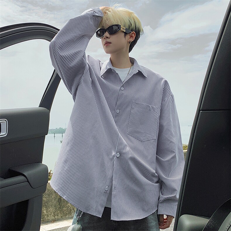 衬衫男秋季新款港风宽松大码条纹长袖衬衣CS801-特P29，男装衬衫，星座214-3