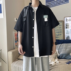 夏季港风bf华夫格口袋衬衫男潮牌宽松短袖百搭休闲外套W3174-P32，男装衬衫，星座512-2