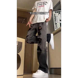 美式ins高街小众hiphop夏季破洞牛仔裤货号K729P60图片