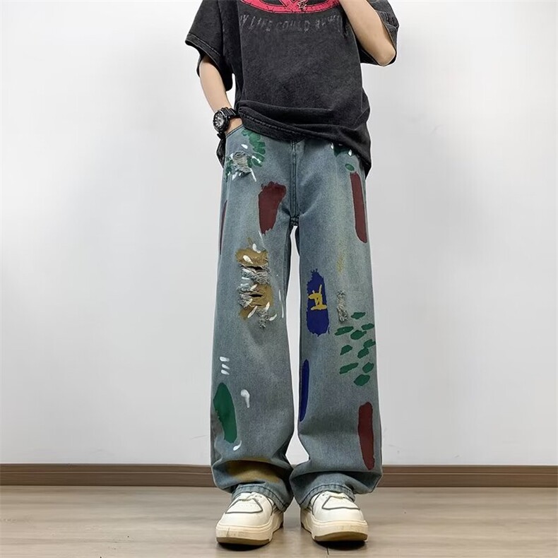 美式街头印花牛仔裤男潮N6054P55,男装牛仔裤,星座1116-2