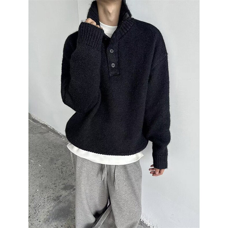 网图重磅800g老钱风半高领毛衣男秋冬纽扣针织衫外套-A2329TP68，男装针织衫/毛衣，电商B241