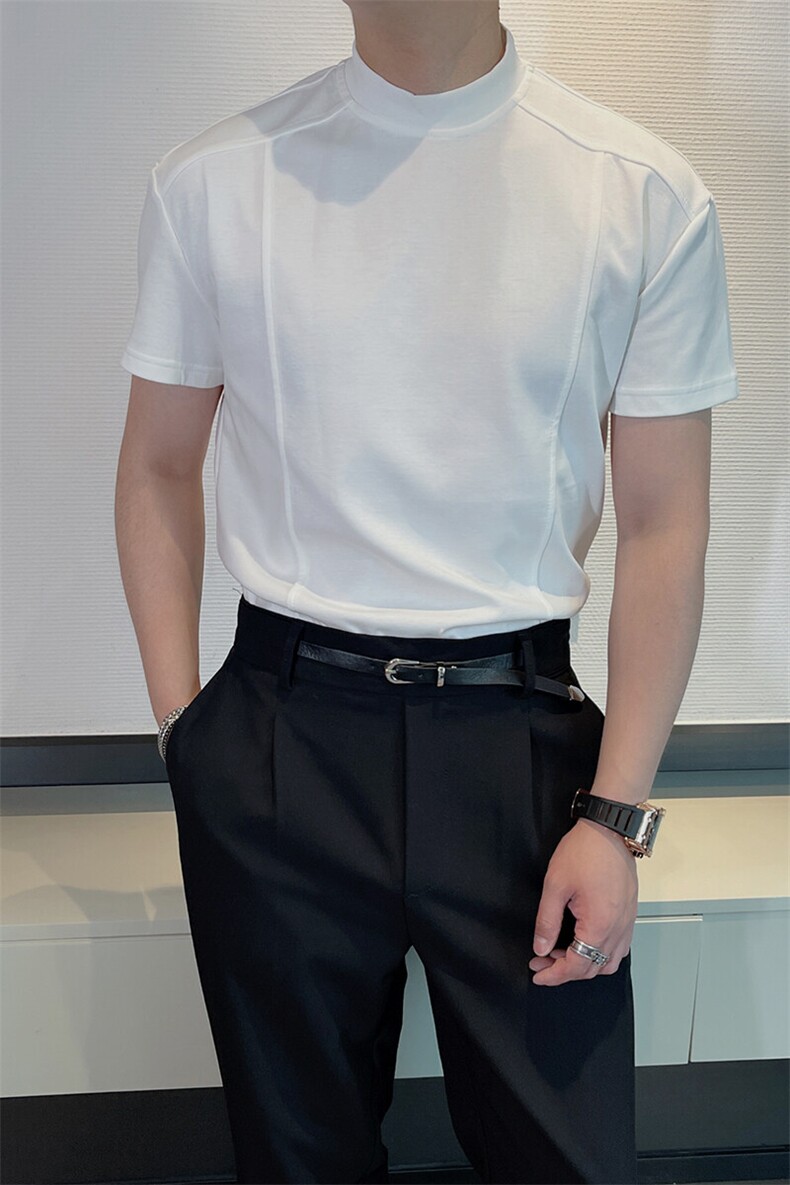 王嘉尔同款夏季简约立领高级爆袖修身短袖T恤男上衣半袖TX1255P37,男装T恤,电商B267