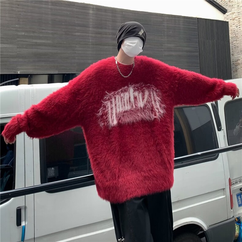 针织衫男韩版潮流刺绣拼色高街帅气2024冬季ins宽松毛衣MZ322-P56图片