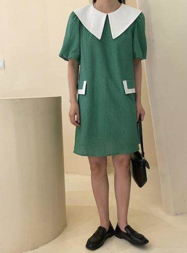 大翻领刺绣连衣裙，女装连衣裙，莎纯希