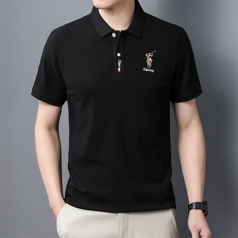 品牌男装丝光棉纯色短袖T恤翻领POLO衫刺绣体恤商务休闲夏季男P55,男装T恤,钱塘6003A(原)4033A