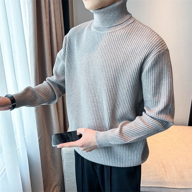浅灰色男高领毛衣针织衫打底衫条纹MY6006-P45，男装T恤，星座1012-1