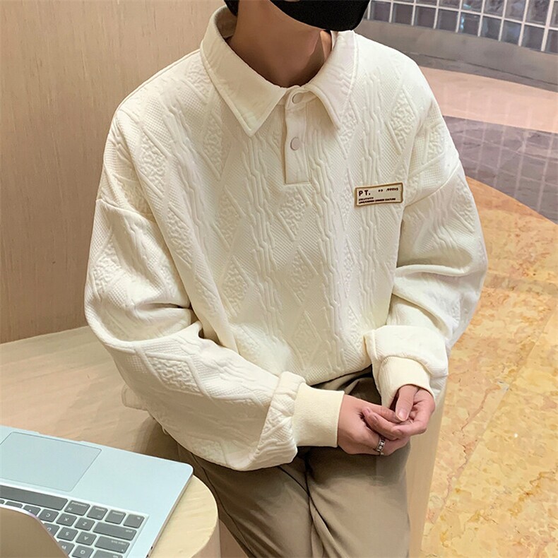 2025春季翻领大码boy休闲宽松韩系美式复古提花Polo卫衣W325-P48,男装卫衣,电商A001-1