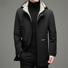 男士中年羽绒服可卸帽休闲保暖中长款外套爸爸装男ZL99659-P325，男装羽绒服，电商B212（原钱塘6029）