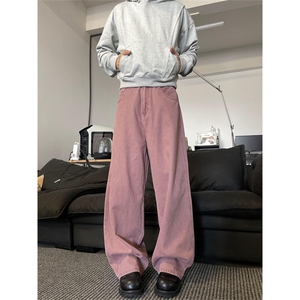 粉红色美式水洗做旧宽松直筒牛仔裤 809B-190-P55 控78图片