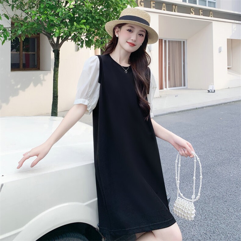 48H发复古翻领复古拼接连衣裙，女装连衣裙，MQ