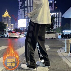 秋冬季运动裤男潮牌ins拼接条纹直筒拖地裤A393P32图片