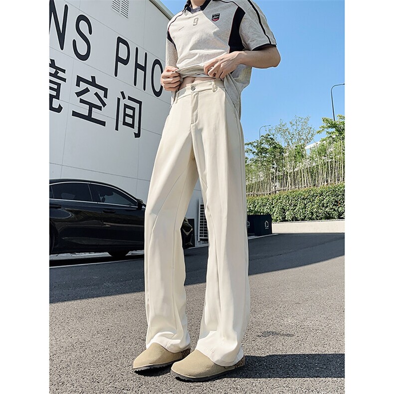 XK439-特P38夏冰丝凉感西裤美式垂感宽松微喇直筒男休闲长裤潮，男装西裤，电商A178