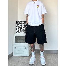 日系工装短裤男生夏季口袋拼接阔腿中裤潮牌大码宽松直筒五分裤子，男装休闲裤，电商A014