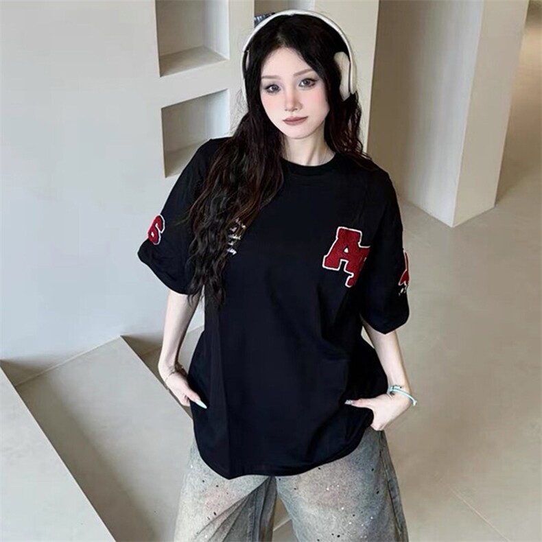 万针全刺绣工艺抖音得物高品质260克重磅纯棉双纱美式高街短袖T恤,男装T恤,电商A486