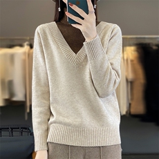 安迪绒加厚假两件高翻领2025年春季长袖针织衫，女装针织衫/毛衣，佳绒包芯纱店