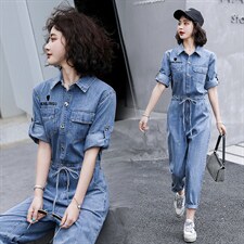 休闲牛仔连体裤女2024春夏新款高腰时尚显瘦百搭工装小个子连衣裤，女装休闲裤，慧尚依恋