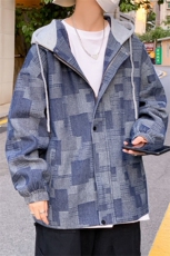 格子牛仔夹克外套男春秋款潮牌ins韩版潮流大码宽松美式复古高街，男装夹克，电商A141