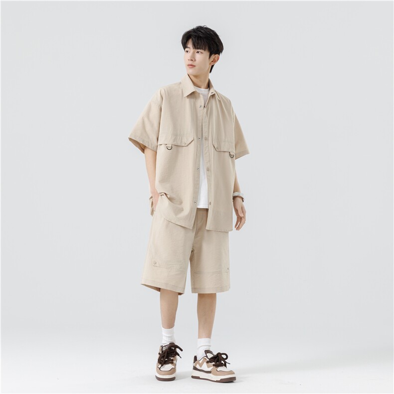 短袖衬衫男新款夏季薄款透气搭配一套短裤宽松翻领衬衣TZ067-P95,男装衬衫,星座308B-2