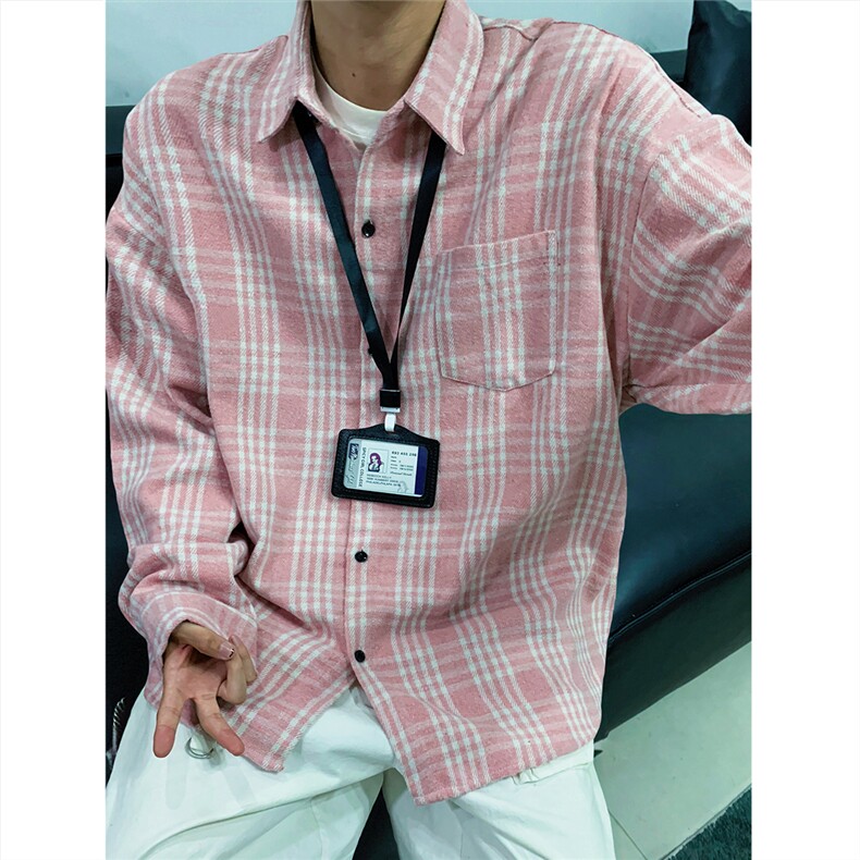 现货~磨毛格子大码长袖衬衫 C5891/特P25 粉红图片