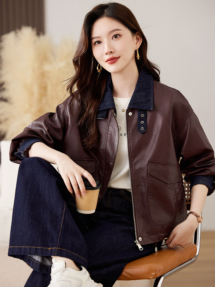 现货】PU皮衣外套女春秋新款小个子超火显瘦短款机车夹克上衣潮,女装皮衣,仁梯