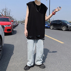 020春夏季破洞男士无袖T恤恤背心汗衫短袖601-1-T103，男装背心/马甲，星座601-1