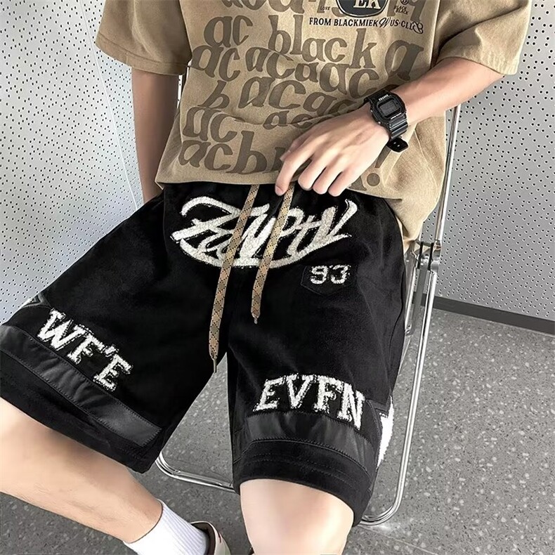 夏季潮牌麂皮绒短裤男嘻哈休闲篮球运动五分裤A133310B-1-P35,男装牛仔裤,星座310B-1