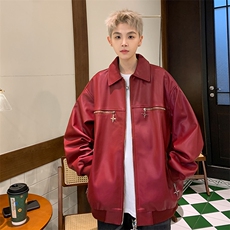 春秋款PU皮夹克四芒星双开拉链外套（现货充足）X1213-DY153-P95，男装夹克，星座1213
