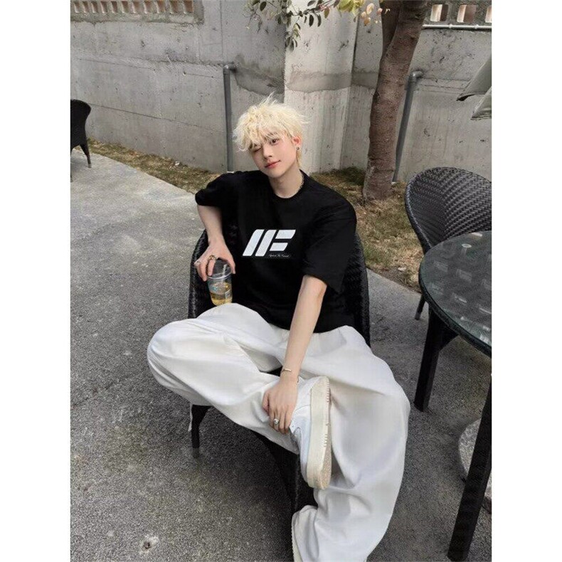 美式高街短袖男款夏季纯棉重磅小领口正肩t恤潮牌欧美hiphop半袖,男装T恤,电商B245