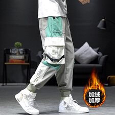 2019冬季新大码男日系拼接束脚加绒加厚休闲裤工装长裤K2871-P75，男装休闲裤，电商A001