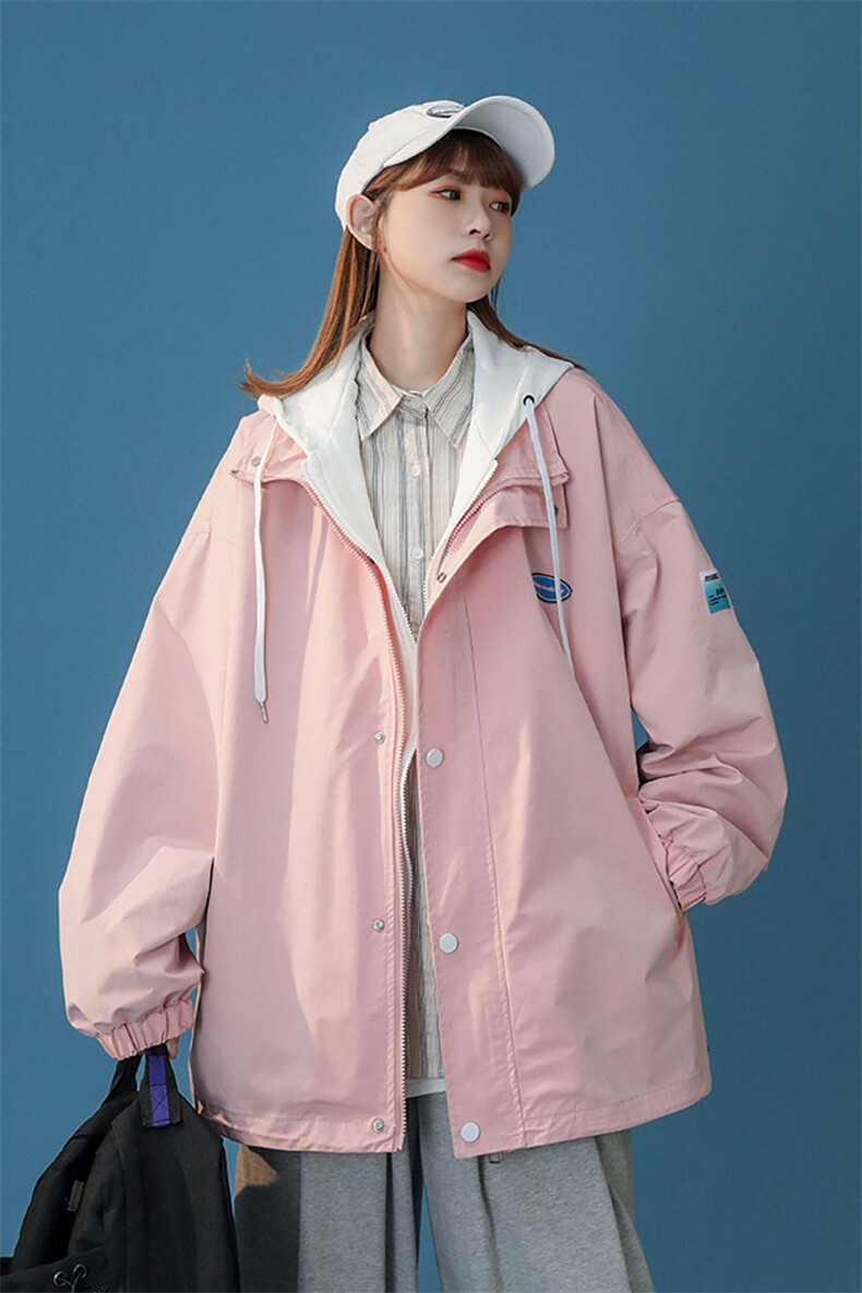 中性风秋季新品贴标宽松假两件带帽休闲棒球服外套G371P65控88,女装短外套,A247A