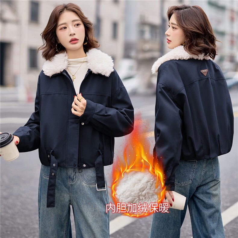 9117时尚加绒加厚派克服外套（毛领可脱卸）,女装派克服,依路服饰