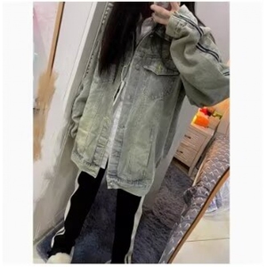 美式高街vibe牛仔外套男女春秋复古港风chic潮牌拉链设计感夹克图片