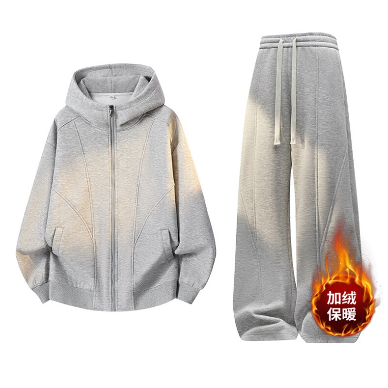 重磅开衫连帽卫衣外套秋冬宽松休闲加绒运动套装A436-6017-P100，男装休闲套装，电商A436