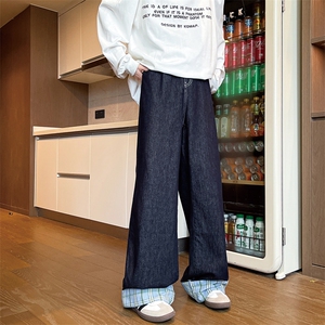 加长版裤子男高个子拼接卷边格子188cm110牛仔裤KZ011P65加绒75图片