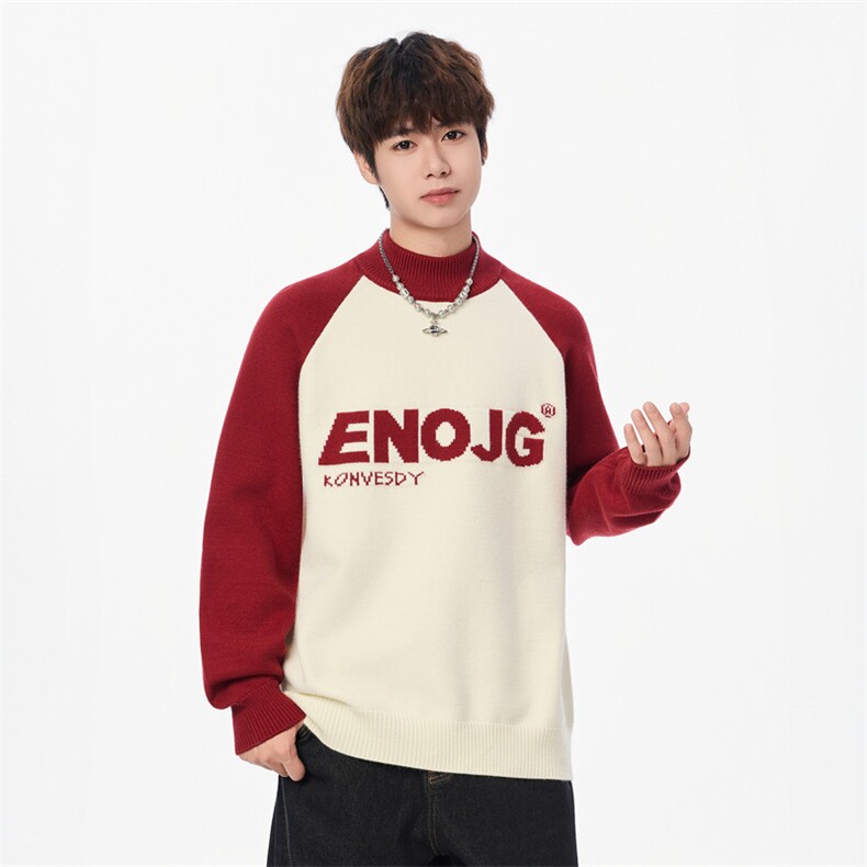 25715-特P55秋时尚半高领毛衣外套男士针织衫插肩袖内搭打底衫，男装T恤，电商D310B