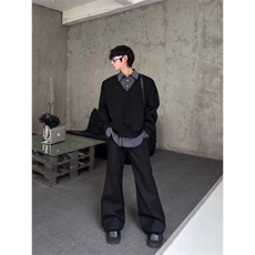 小众设计感假两件拼接厚T恤春季宽松休闲时尚高级感上衣，男装T恤，星座506A