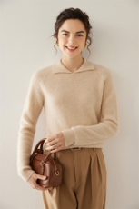 元宝针加厚！娃娃领baby小山羊绒衫女针织打底衫polo领宽松毛衣，女装羊绒衫，轩妮羊绒