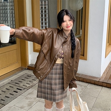 现货2024新美拉德穿搭口碑仿羊皮宝藏私服C位复古皮衣外套女秋冬，女装皮衣，江南女神