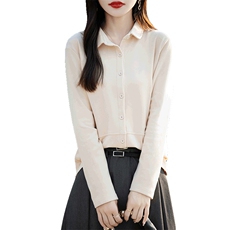 简约高级感POLO领打底衫女2025秋季新款双面磨毛软糯德绒衬衣开衫，女装T恤，佳绒高端店