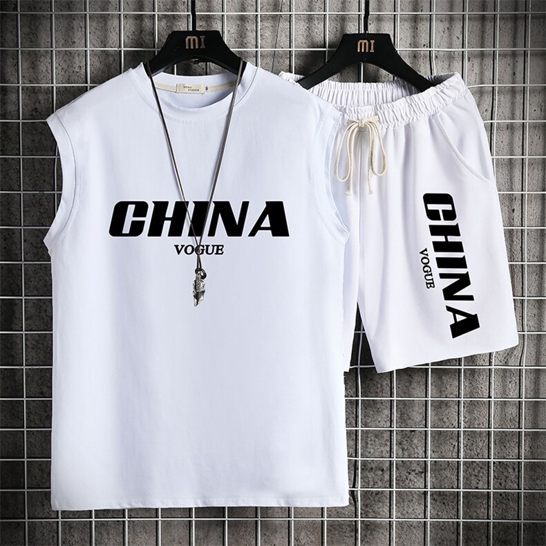 TB36001-P50纯汗背心套装男士大码汗衫短裤两件套网格挂拍,男装T恤,电商A040A