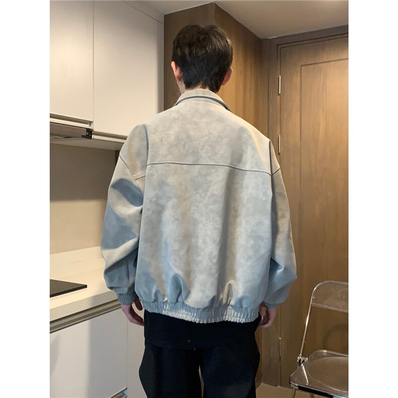 美式新款复古扎染立领皮衣夹克痞帅宽松百搭情侣外套PYJ071-P76,男装夹克,星座208-5