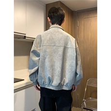 美式新款复古扎染立领皮衣夹克痞帅宽松百搭情侣外套PYJ071-P76，男装夹克，星座208-5